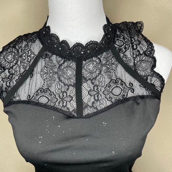 chicme Black Lace Mock Neck Open Back Sparkle Cocktail Dress XL - Picture 2 of 16